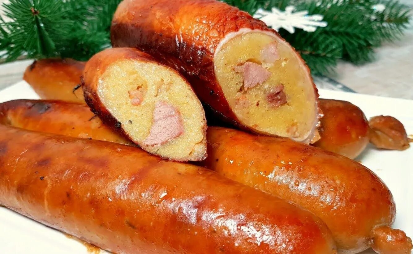 Пирог картошка с колбасой