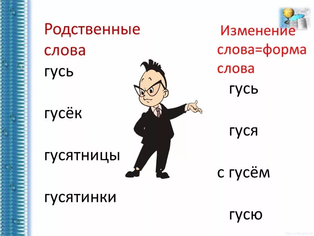 Родственная связь слов. Родственные слова Гусь. Изменения слова Гусь. Родственные слова к слову Гусь. Родственные и измененные слова.