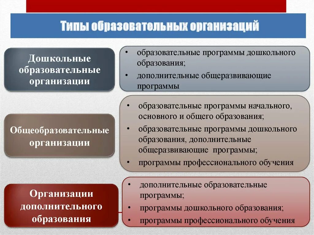 Образовательной программы обучения в организациях. Типы образовательных программ. Основные образовательные программы виды. Типы образовательных организаций. Виды воспитательных программ.