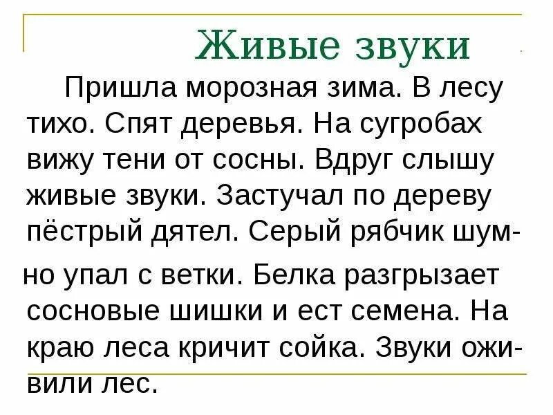 Живые звуки текст. Живой звук. Живые звуки текст 2 класс. Тихо в лесу. Звук в лесу.