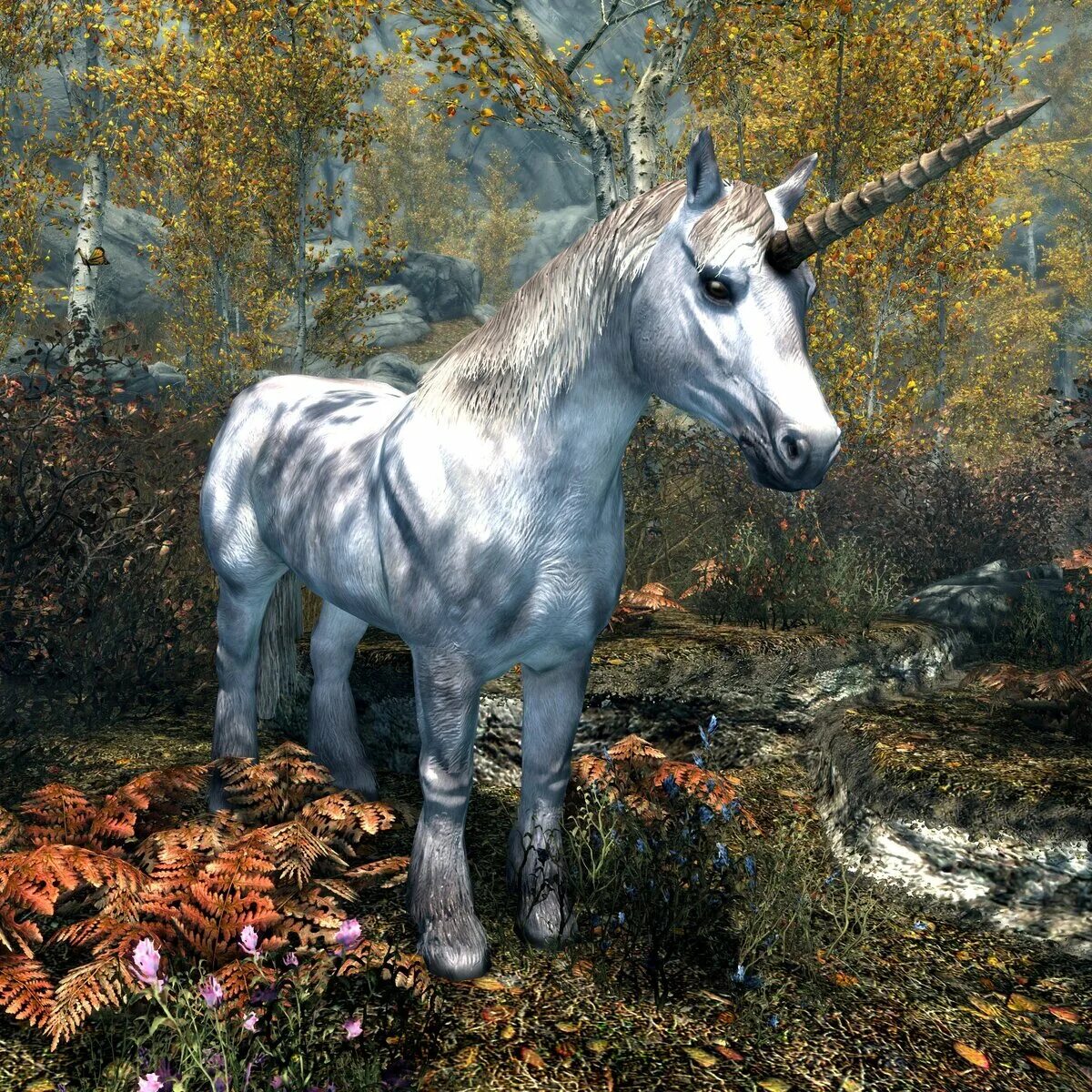 Родина единорогов. Единорог скайрим. Unicorn скайрим. Роща единорога, Колвир. Skyrim лошадь серая в яблоках.