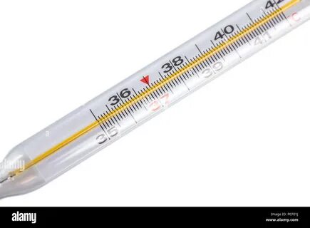 A glass thermometer for measuring the temperature of the human body, white backg