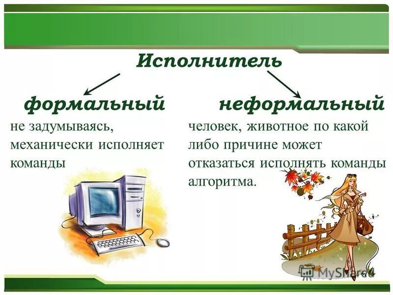 Формальный. Формальные и неформальные алгоритмы. Формальные и неформальные исполнители. Формальные и неформальные исполнители алгоритмов примеры. Исполнитель алгоритма примеры.