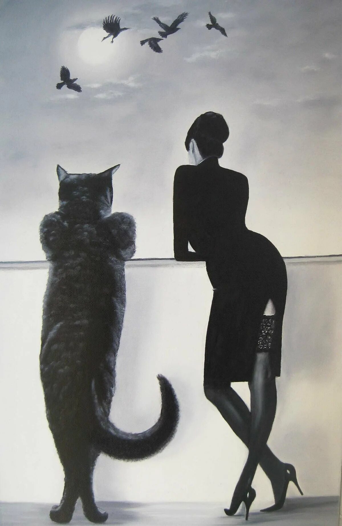 Черный кот и девочка. Кот Бегемот из мастера и Маргариты.