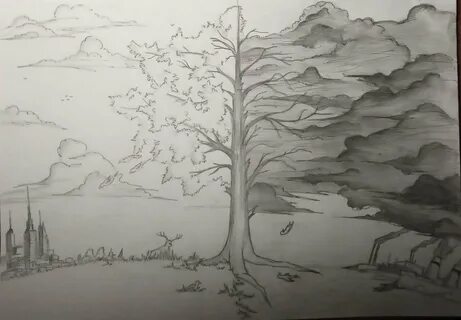 Пейзажи рисунки легкие для начинающих карандашами