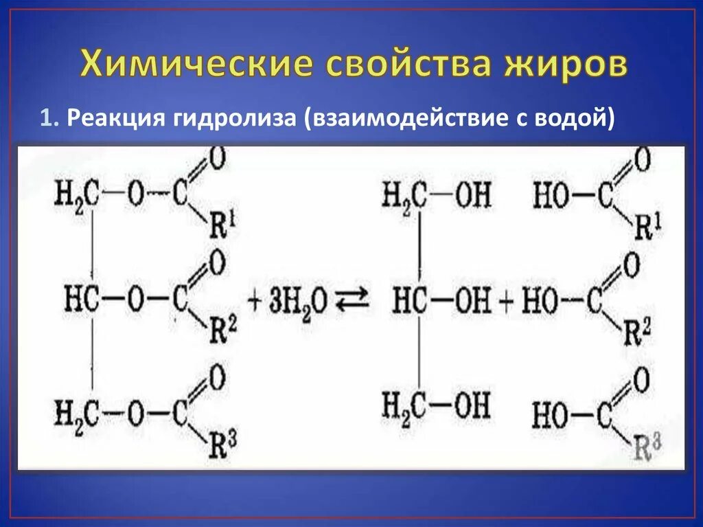 Жир вода реакция. Реакция гидролиза триглицерида липазой. Реакция гидролиза жира. Реакция жиров с водой. Гидролиз жиров реакция.