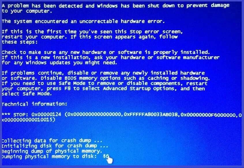 Как исправить ошибку синий экран. Синий экран 0x00000124. Ошибка виндовс синий экран. Экран смерти. Синий экран виндовс с кодом.