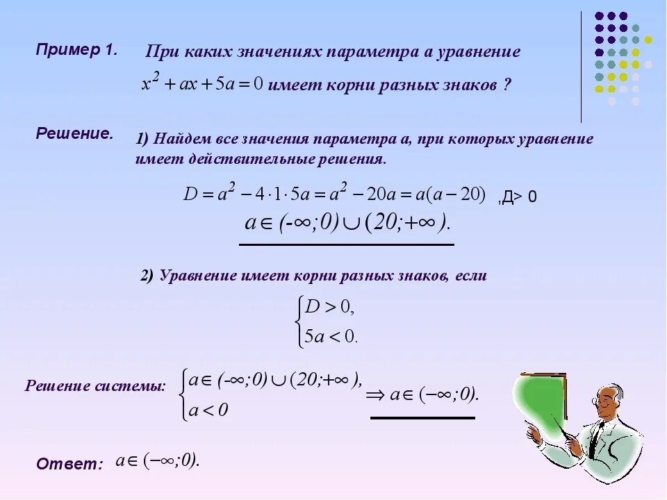 При каком значении а пара чисел. Решение квадратных уравнений с параметром. При всех значениях параметра а решите уравнение. Неравенство с параметром два корня. Уравнения и неравенства с параметрами.