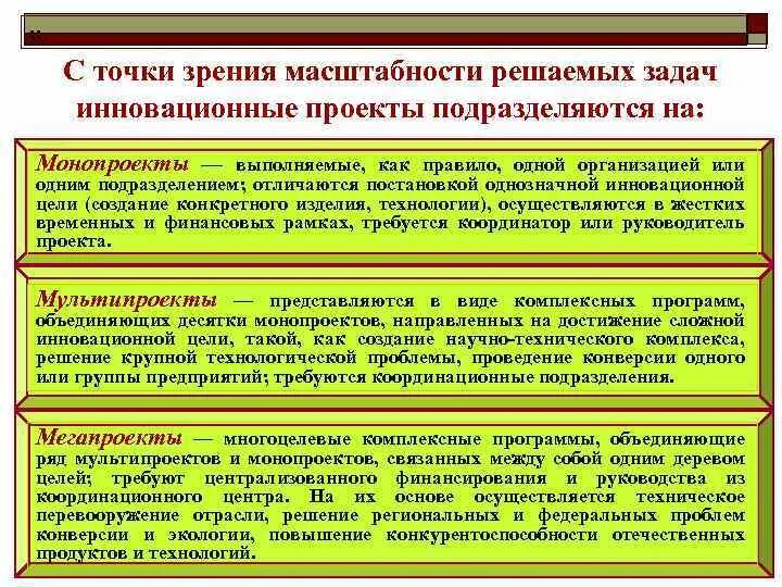 С точки зрения масштаба и политической значимости. Инновационные проекты подразделяются на. Решаемых задач инновационные проекты. Задачи подразделяются на. В зависимости от масштабности решаемых задач подразделяются на.