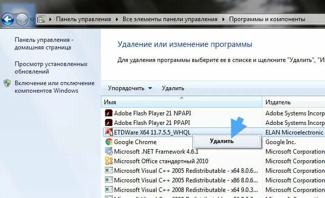 Что за программа поиск устройства. Панель управления программы и компоненты. etdware ps2-x64 что это. etd ware что это за программа и нужна ли она. etdware x64 15.7.0.1_whql что это.