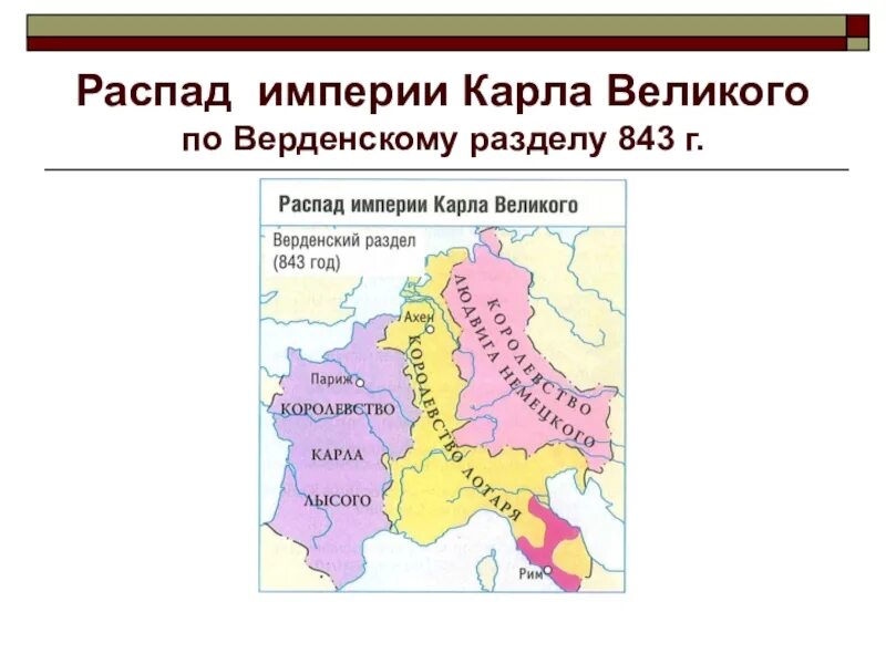 Верденский раздел Европы 843. 843 Г. − распад Франкской империи.