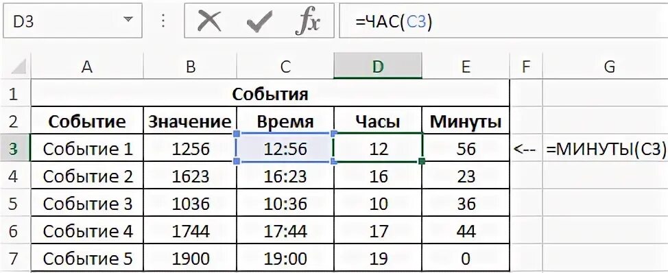 Минуты excel