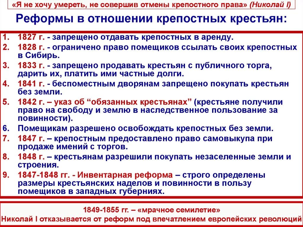 Составьте таблицу попытки решения крестьянского вопроса
