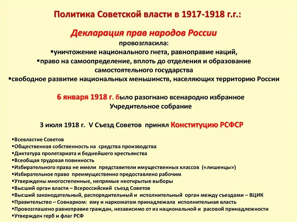 Политика Советской власти. Внутренняя и внешняя политика советского правительства в 1917-1918. Внешняя политика Советской власти в 1917-1918. Внутренняя политика Большевиков 1917-1918. Право на самоопределение конституция