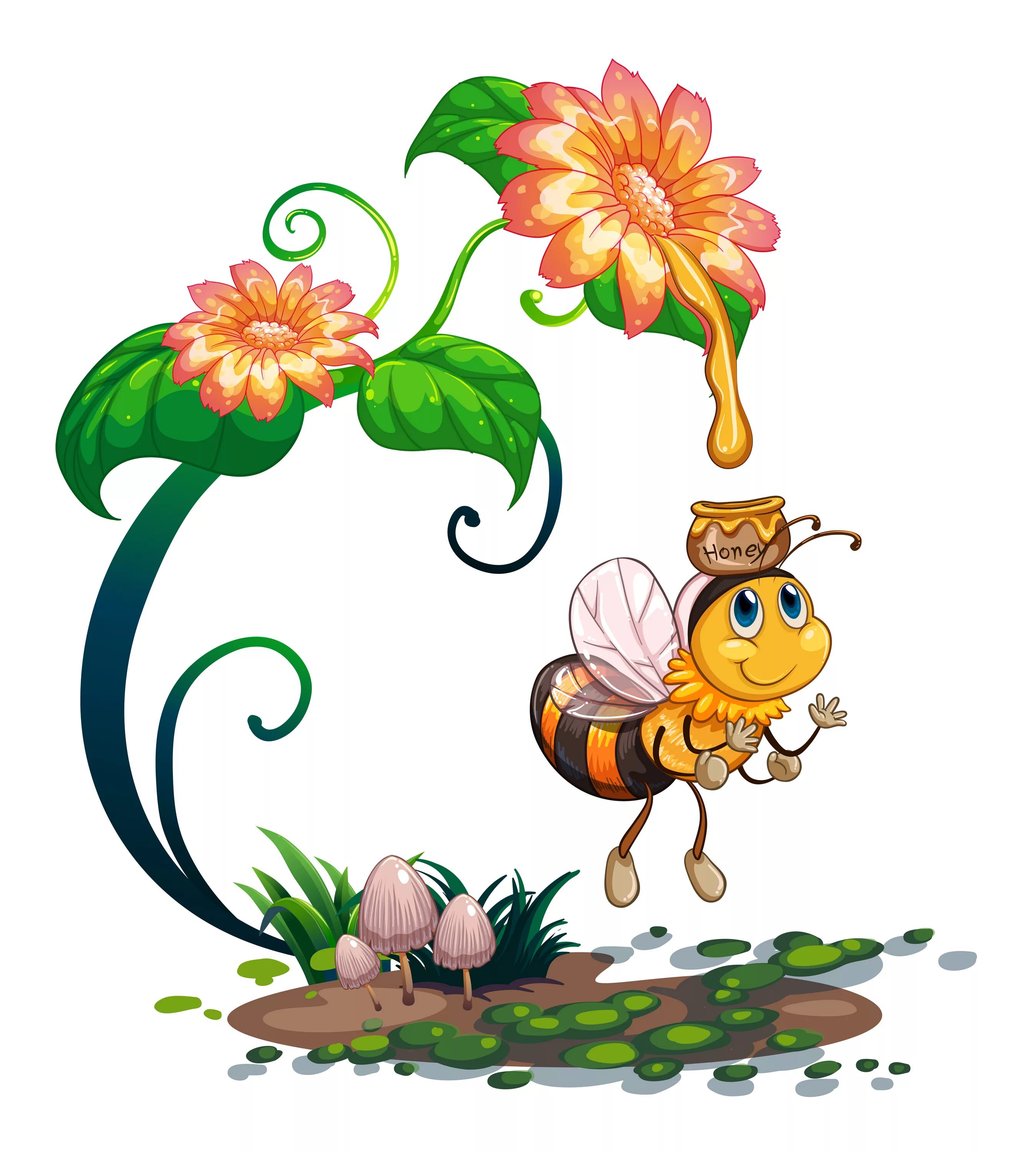 Нектар рисунок. Пчелка с цветами. Мультяшные пчелки. Пчела вектор на прозрачном фоне. Пчела на цветке рисунок.