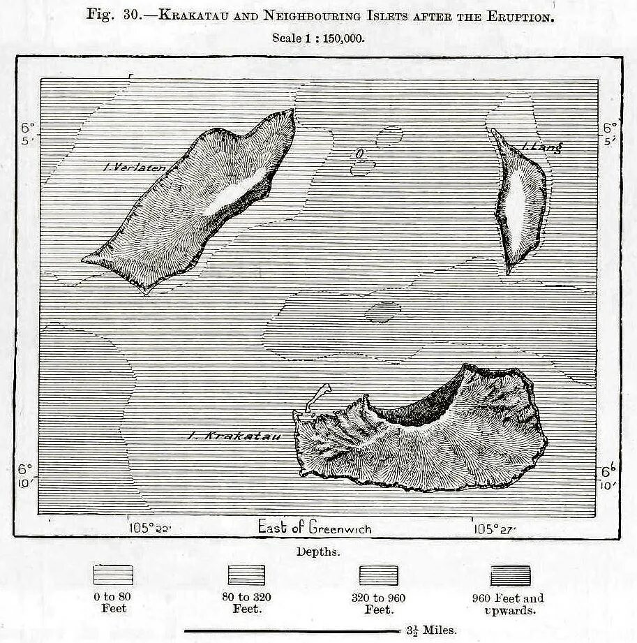 Координаты кракатау 5. Кракатау на карте. Остров Кракатау на карте. Кракатау 1883. Кракатау извержение 1883.
