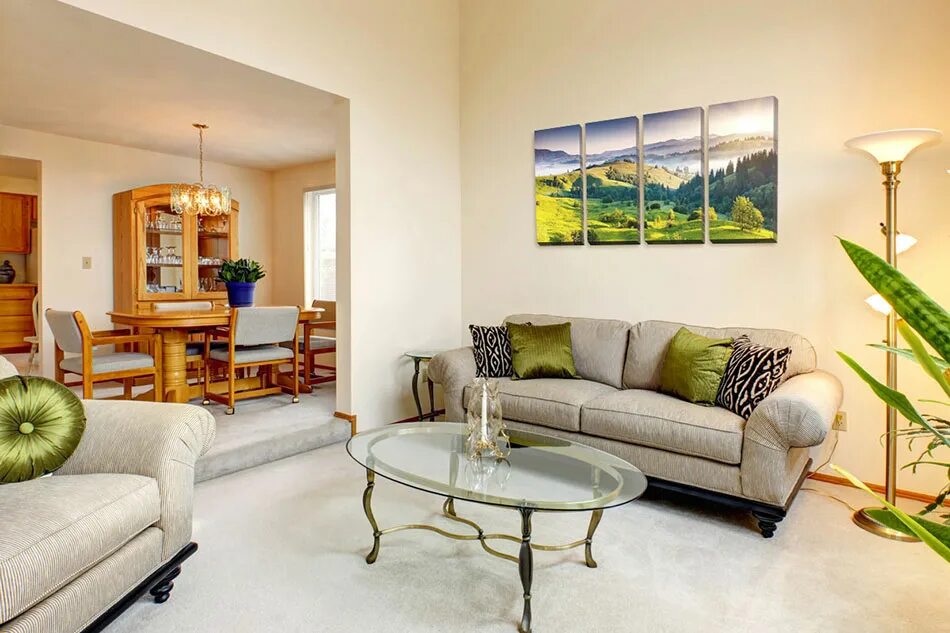 Mirrors & Pictures above the couch, via The Family Room Family room design, Wall