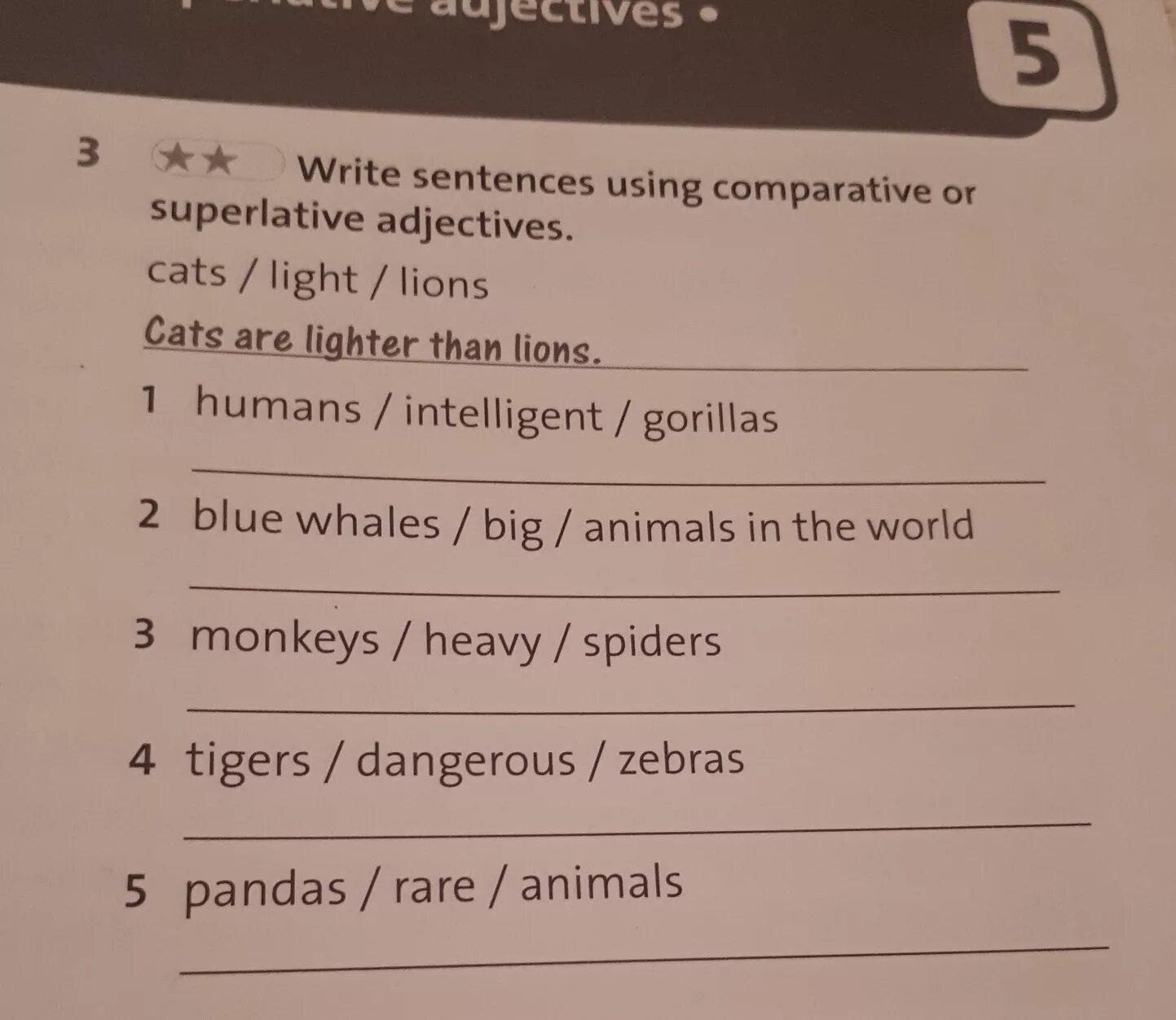 Complete the sentences with the comparative form. Superlative sentences. Write sentences with Comparative and Superlative adjectives. Comparative and Superlative sentences. Write sentences.