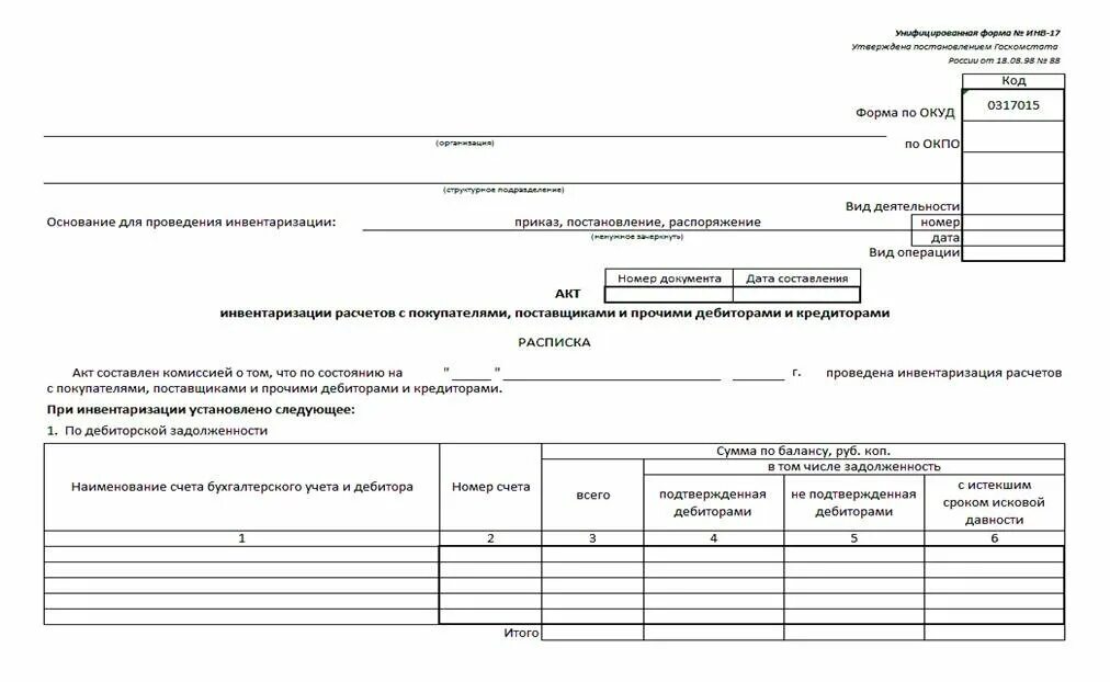 Провести инвентаризацию расчетов