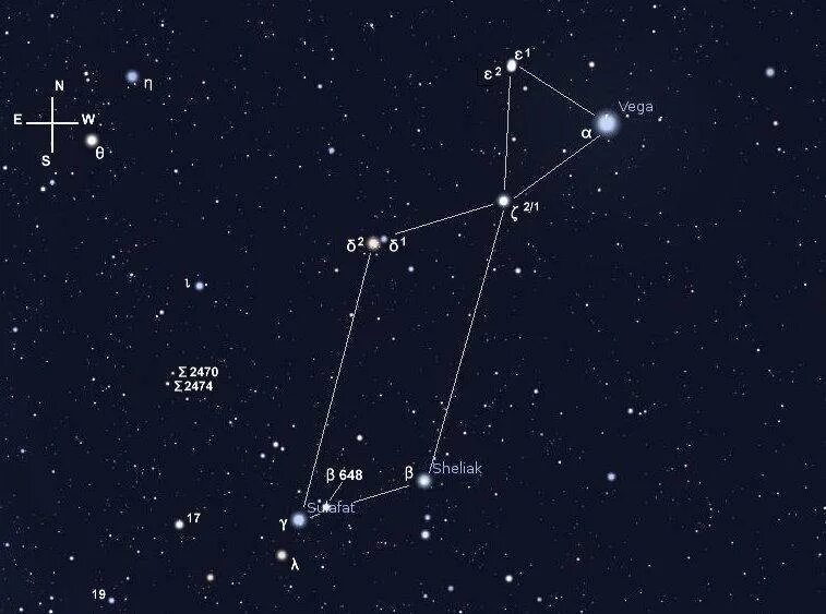 Звезды 16 карта. Вега в созвездии Лиры. Созвездие параллелограмм Лиры. Созвездие Лиры звезды.
