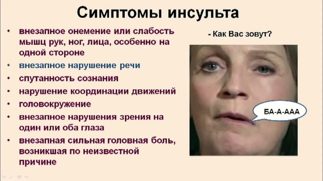 Симптомы инсульта лекция.