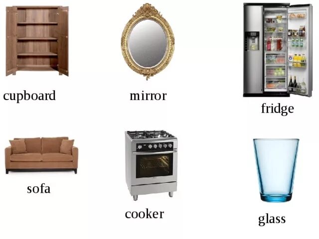 Как по английски будет холодильник. Cupboard Fridge Mirror Sofa Cooker Glass. Cupboard Fridge Mirror Sofa Cooker Glass Bath произношением. Мебель на английском. Шкаф по английскому языку.