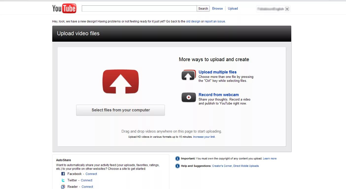 Upload pages. Youtube 2012. Upload youtube. Дизайн ютуба 2012. Ютуб 2012 года дизайн.