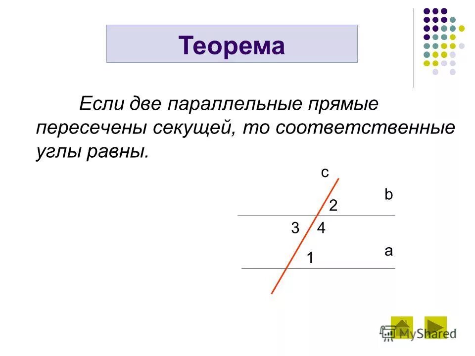 Теорема параллельных прямых соответственных углах