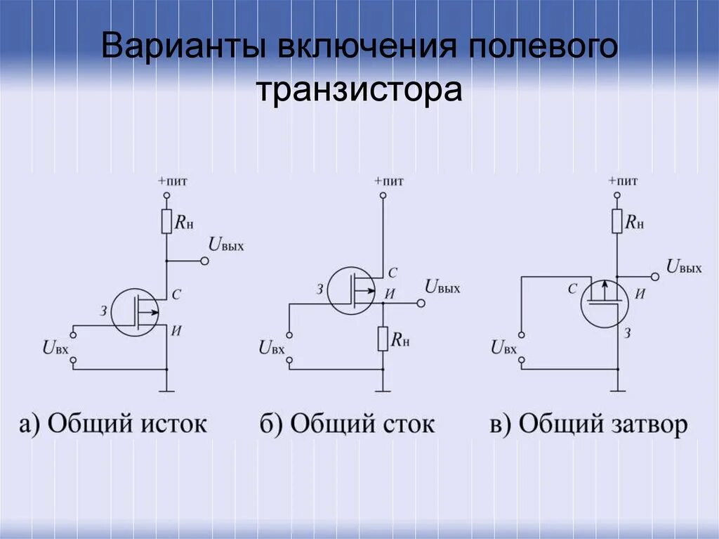 Напряжение сток исток. Полевой транзистор n канальный схема включения. Схема включения биполярных и полевых транзисторов.. Полевой транзистор с изолированным затвором схема включения. Полевой транзистор с общим затвором.