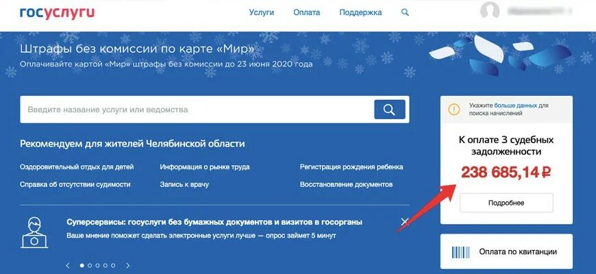 Оплата долгов через госуслуги