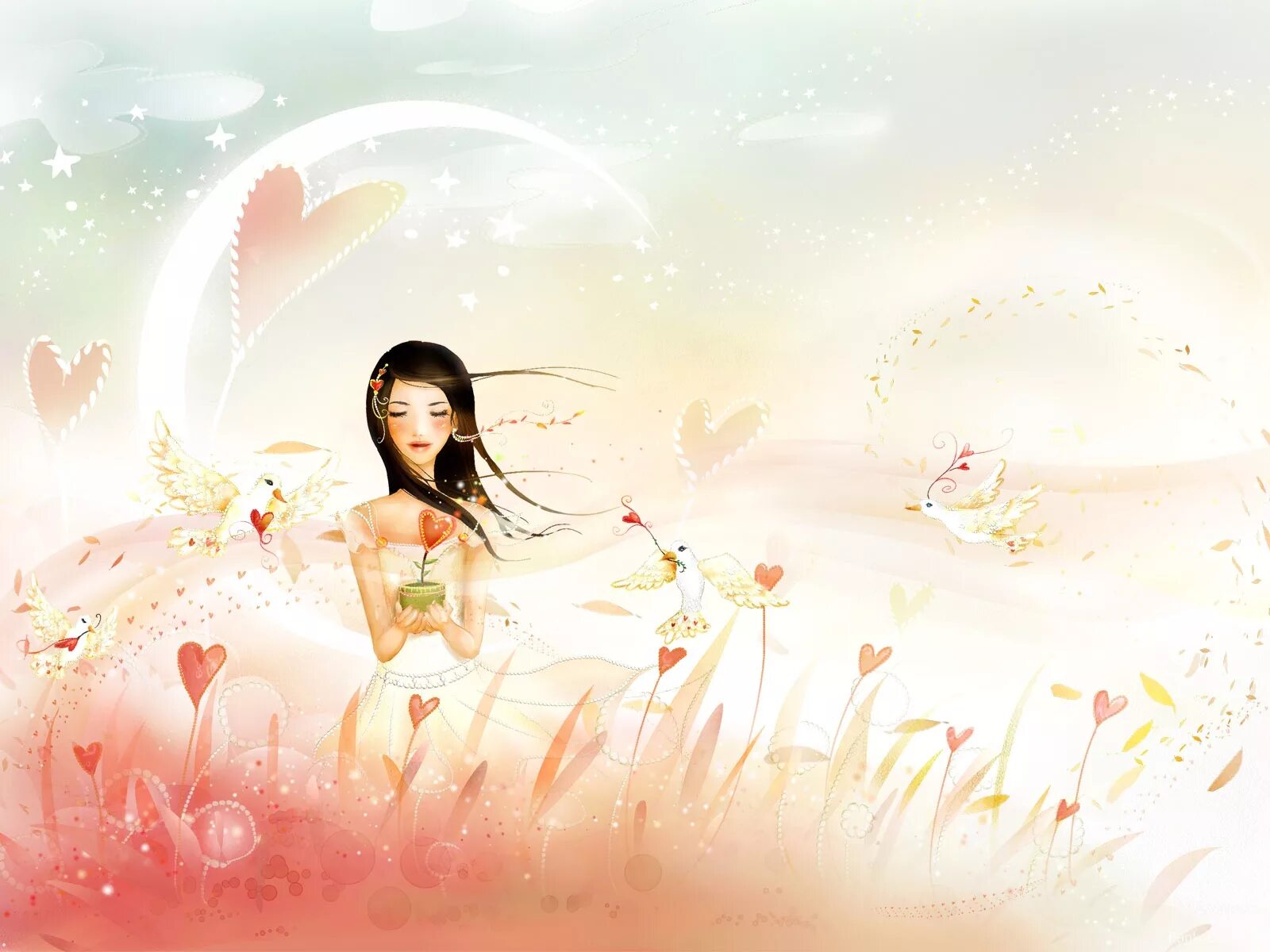 Фон женский. Счастливая девушка рисунок. Ветер счастья. Художник фрейдун рассули. Гармония и радость жизни.