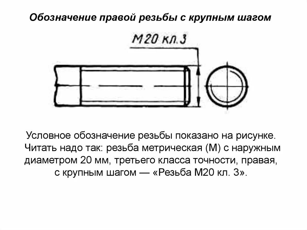 Правая резьба в какую. Метрическая резьба с крупным шагом обозначение на чертеже. Обозначение левой метрической резьбы с мелким шагом. Метрическая резьба с крупным шагом оьознач. Маркировка резьбы метрической с крупным шагом.