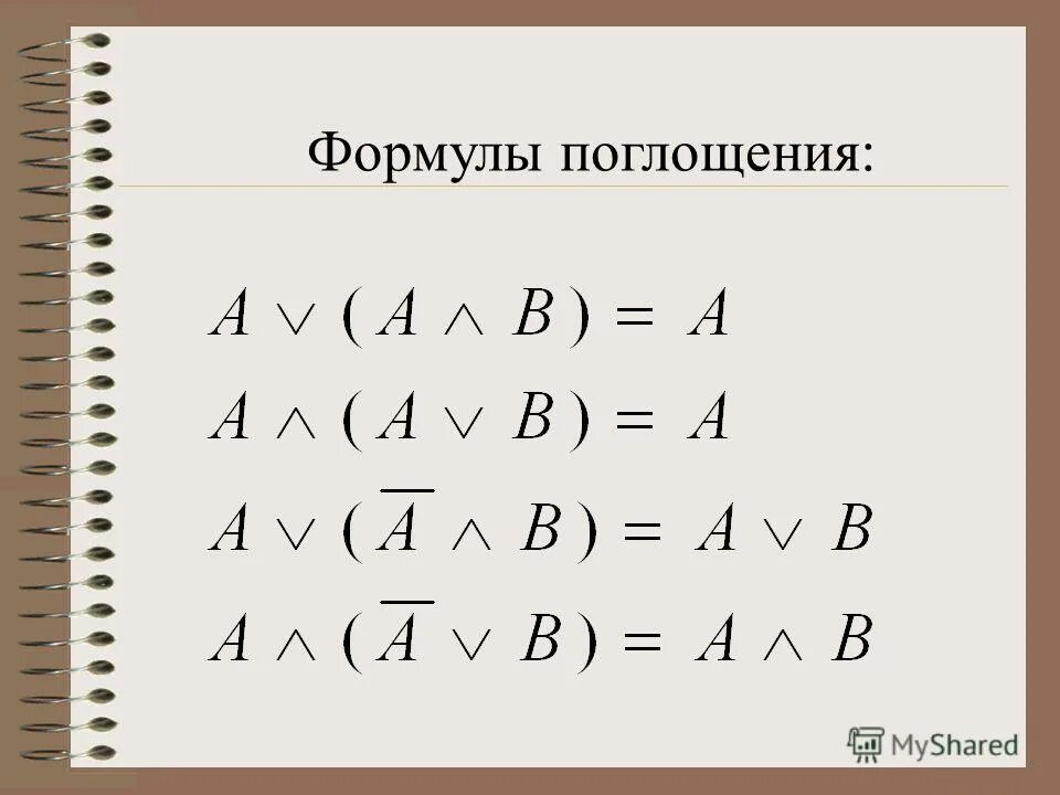 Математические и логические выражения. Формулы поглощения. Алгебра логики. Формулы поглощения логика. Основные законы алгебры логики.