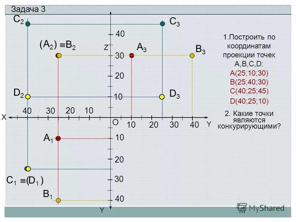 Системы 20 из 40. Проекция точки по координатам. Построить поикоординатам проекции точки. Построить проекцию по координатам. Построение точки по заданным координатам.