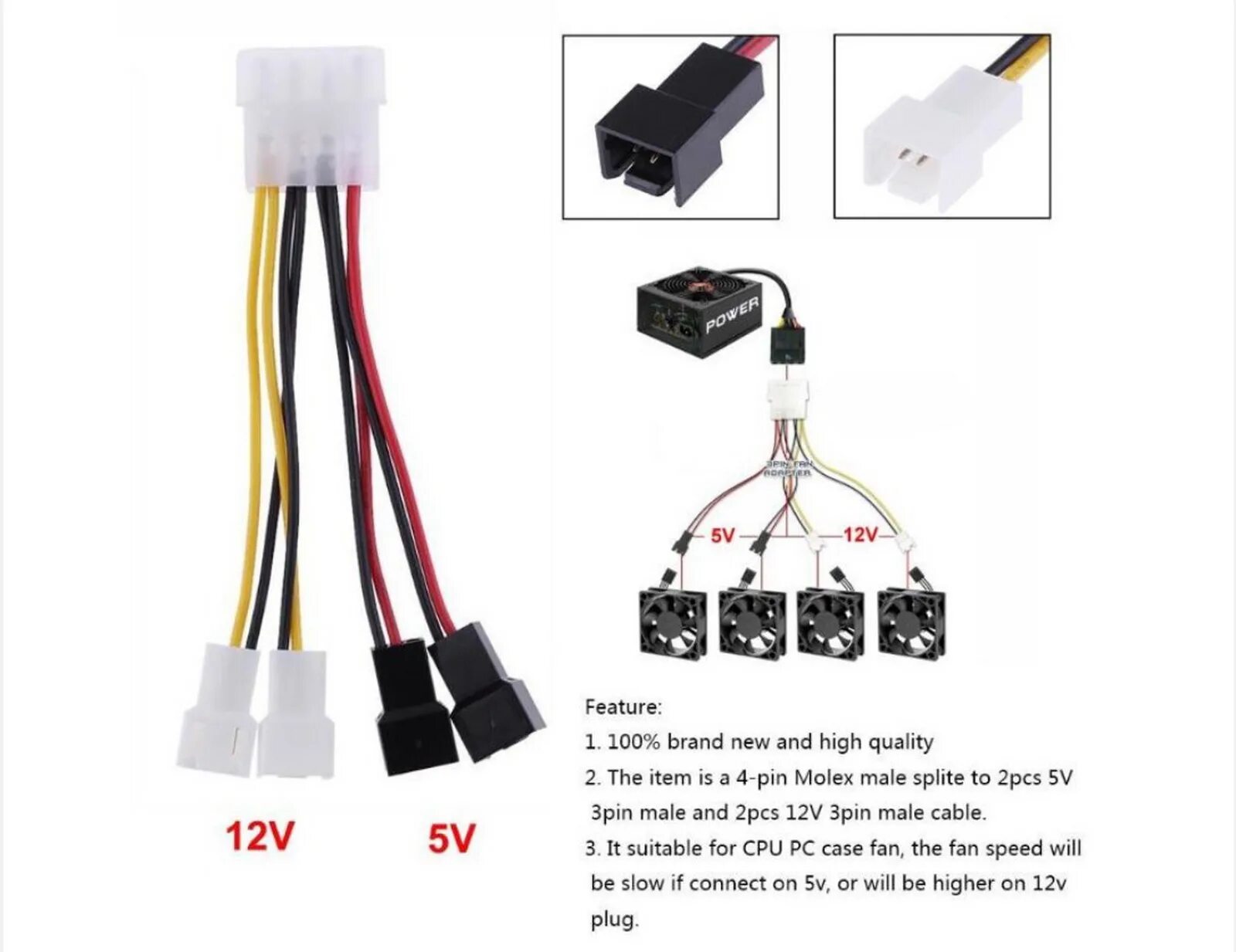 Питание вентилятора корпуса. Molex 4 Pin 12v на 3 вентилятора. 12v разъем Molex 4 Pin. Питания для вентилятора 4pin to 2pin. Соединитель молекс для вентилятора 4 пин 2 в 1.