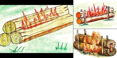 костер нодья рисунок
