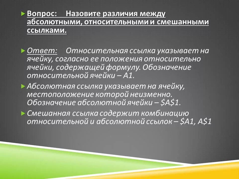 Относительные абсолютные смешанные