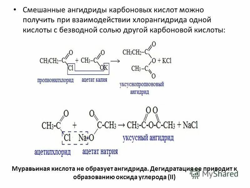 Карбоновые кислоты кислородсодержащие органические соединения. Образование ангидридов карбоновых кислот. Декарбоксилирование монокарбоновых кислот. Хлорангидрид масляной кислоты.