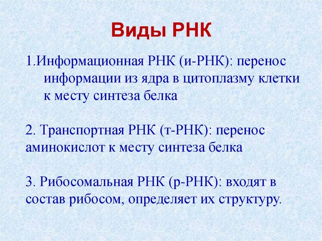 Типы РНК. Виды и функции РНК. Охарактеризуйте существующие типы РНК.