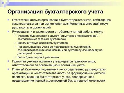 Особенности организации учета и отчетности