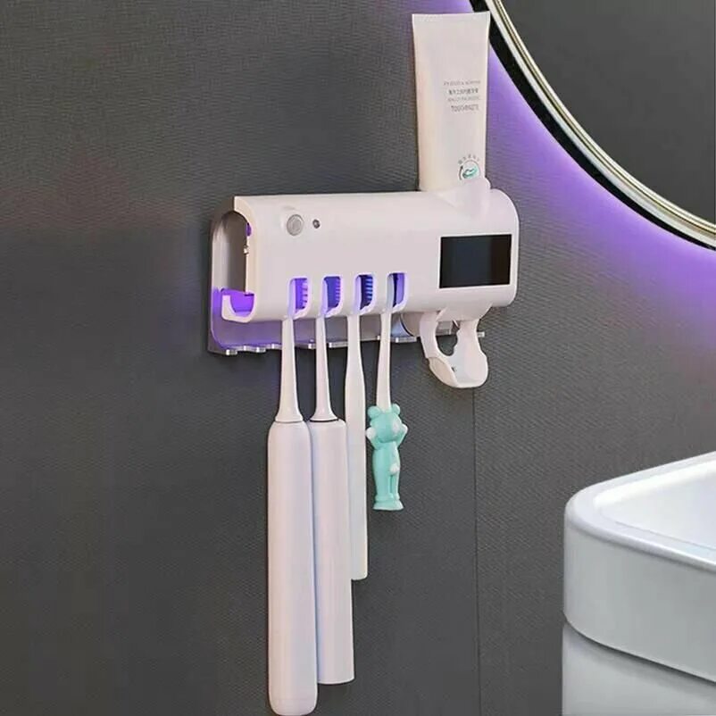 дезинфицирующий держатель для зубных щеток ultraviolet toothbrush sterilizer. держатель для зубных щеток настенный. держатель зубных щеток с уф-стерилизатором. держатель для зубной пасты стерилизатор. держатель для зубных щеток с ультрафиолетом.