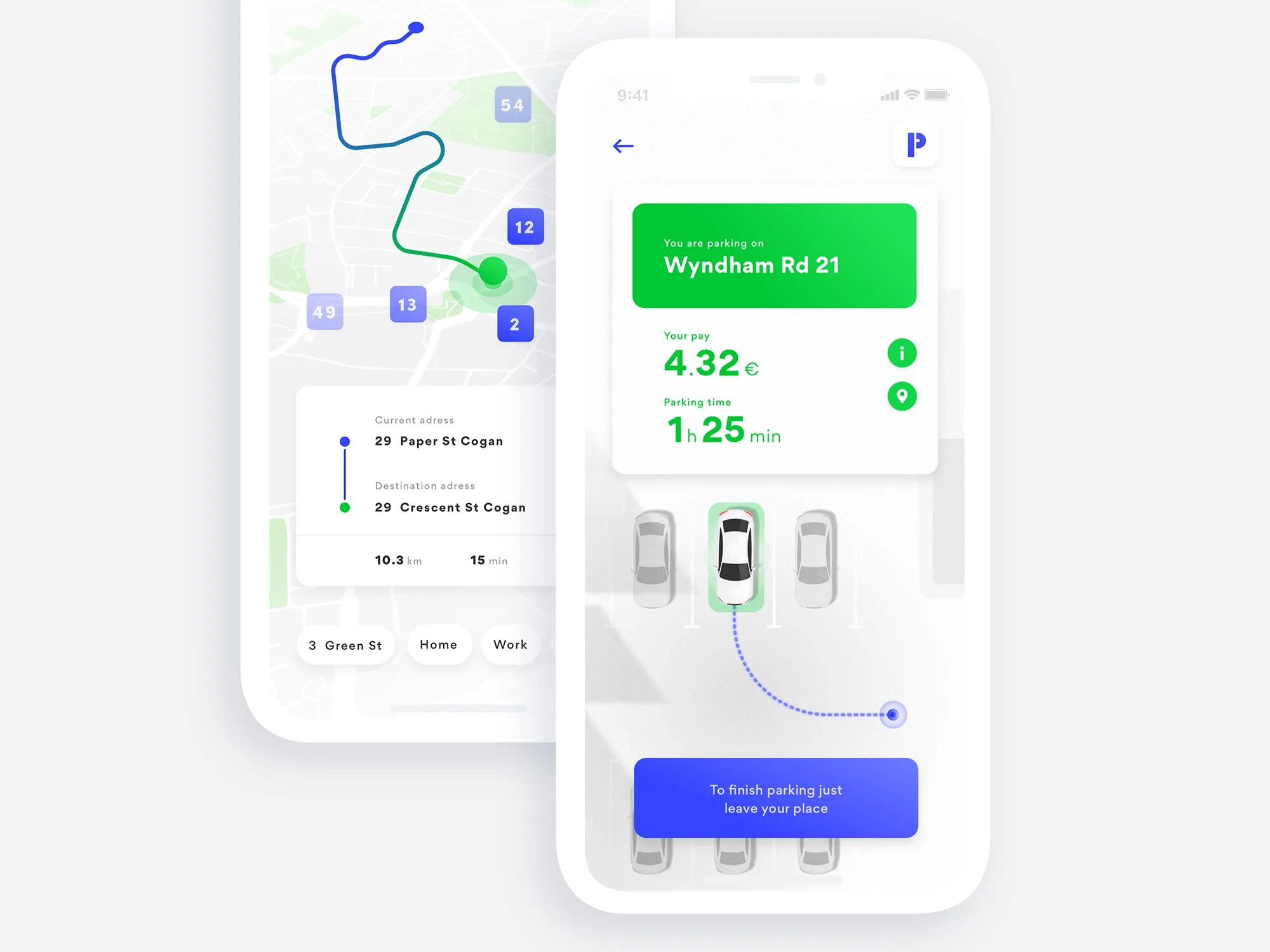 Car app ui ux design. Parker app for mobile. Parkapp. Ui design with drops. Parkapp.