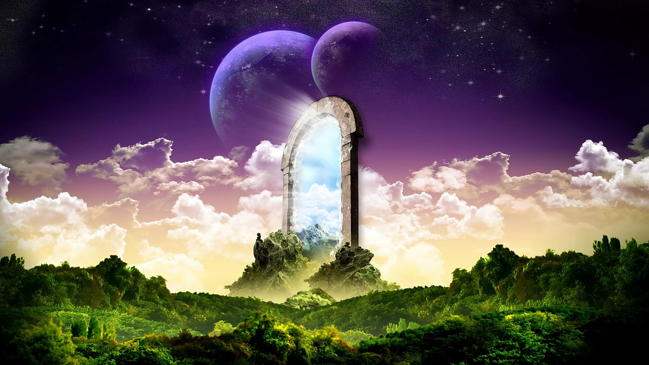 Космический рай. Пейзаж с голубым небом. My dream world. My dream world. Светлое будущее природа.
