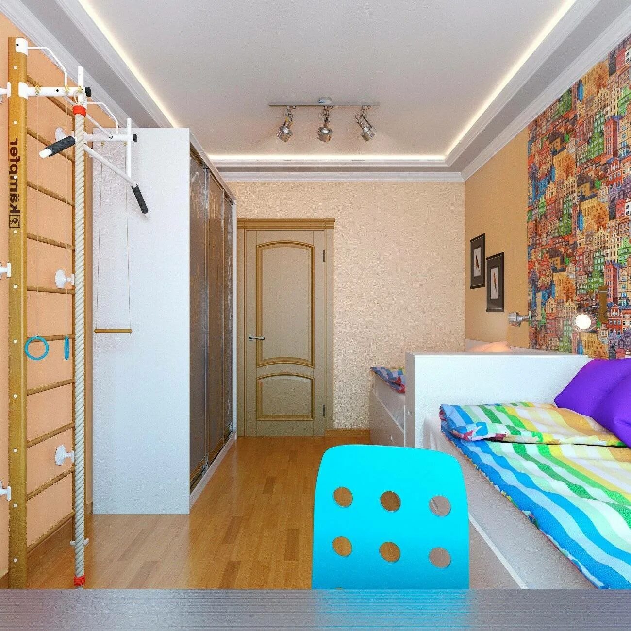 Детская интерьер узкая комната ป ก พ น ใ น บ อ ร ด Esme Room ก า ร อ อ ก แ บ บ ห อ ง น อ น, อ