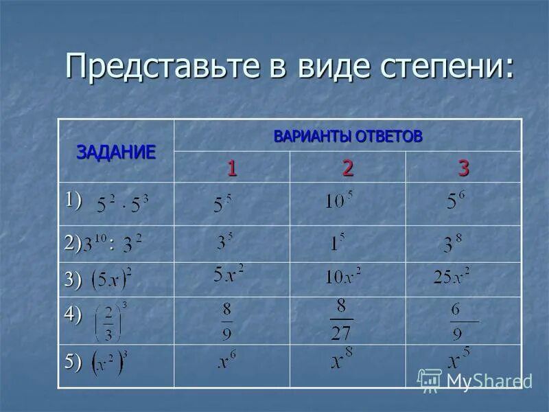 5 в виде степени. Представьте в виде степени. Представьте степень в виде частного. Представьте в виде степени частное. Представить степень в виде частного степени.