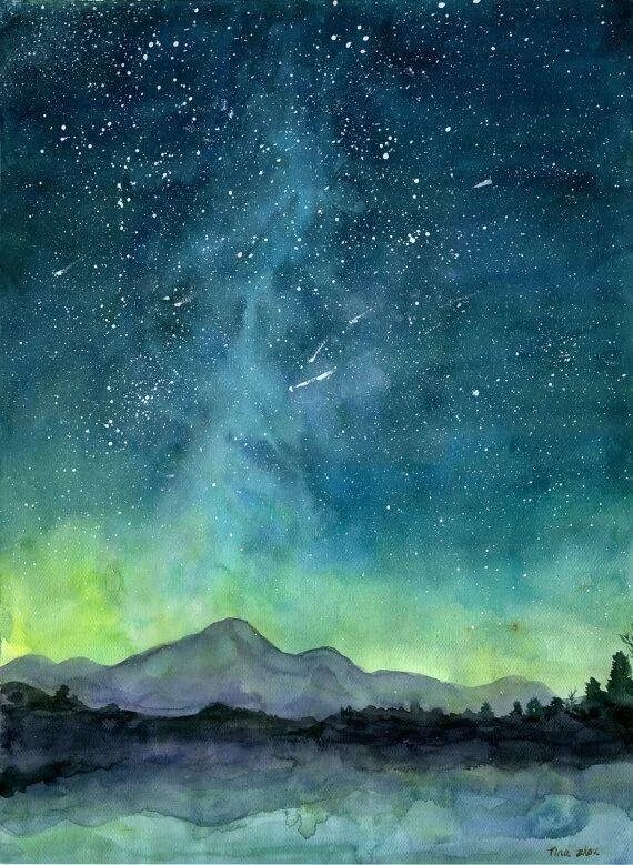 Художник небо звездное рисует составить предложение. Звездное небо акварель. Ночное небо акварелью. Ночной пейзаж акварелью. Ночное небо гуашью.