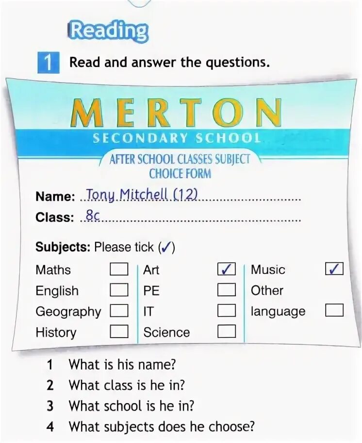Read the they read and answer. Read and answer the questions 4 класс. Subject choice form. Answer the questions 5 класс. Read and answer 3 класс.