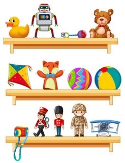 В магазине на полках игрушки стоят