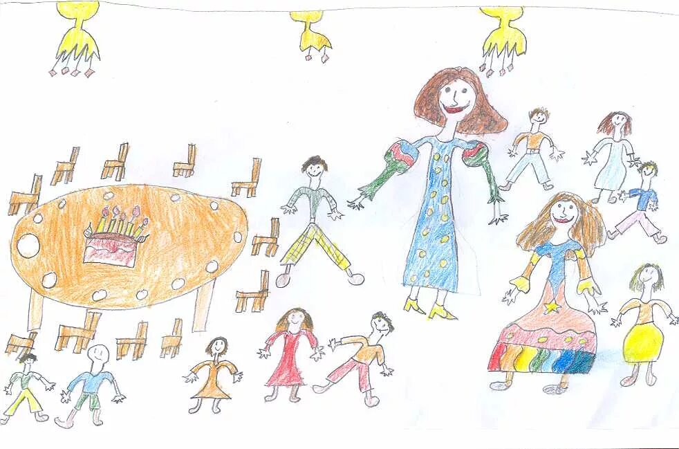 Рисование старшая группа танцуем на празднике. Детские рисунки. Детские рисунки детский сад. Рисунок на тему детский сад. Дети в детском саду рисунок.