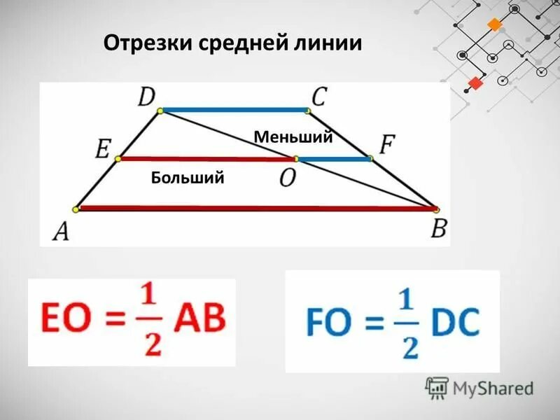 Средняя линия в трапеции форумлаэ. Средняя линия треугольника и трапеции.